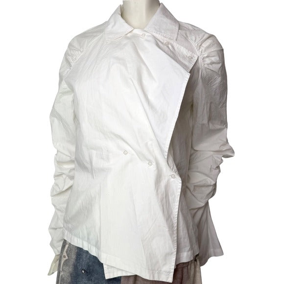 HIDEMI White Sculptural Puff Sleeve Blouse | S — view 1