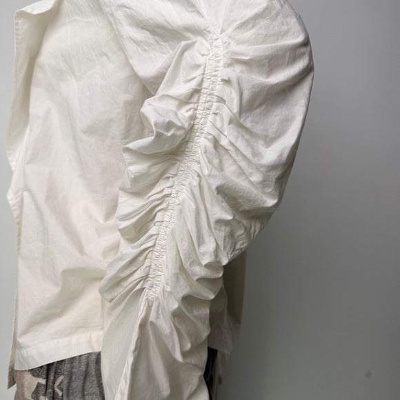 HIDEMI White Sculptural Puff Sleeve Blouse | S — view 5