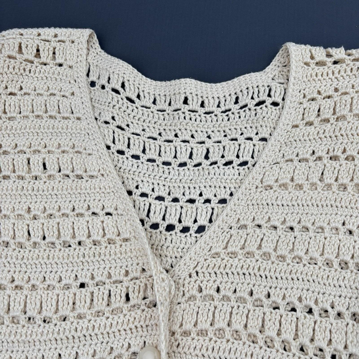 Vintage Ivory Crochet Long Cardigan | S — detail photo 12