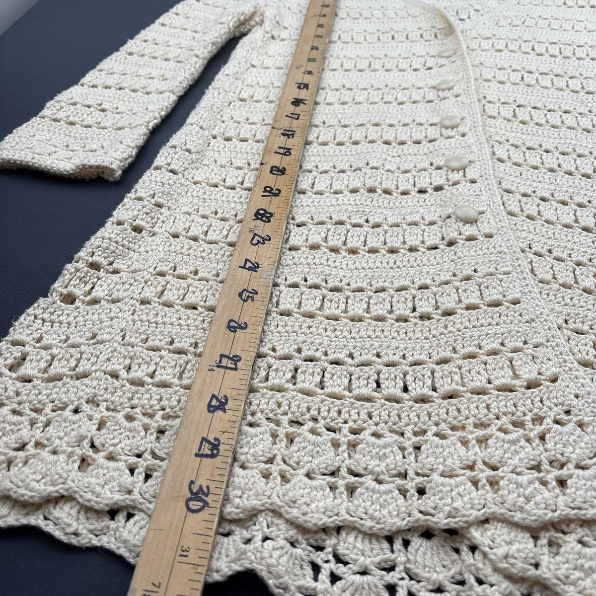 Vintage Ivory Crochet Long Cardigan | S — detail photo 13