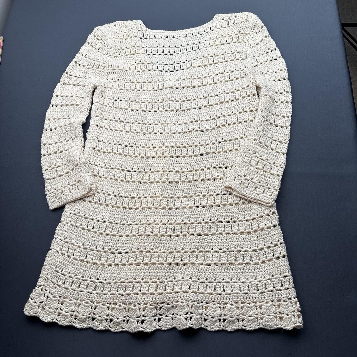 Vintage Ivory Crochet Long Cardigan | S — detail photo 15