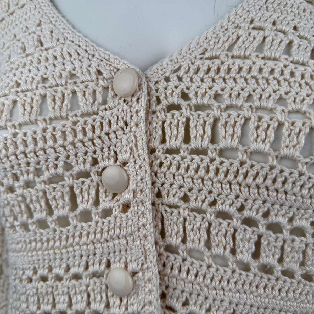 Vintage Ivory Crochet Long Cardigan | S — detail photo 16