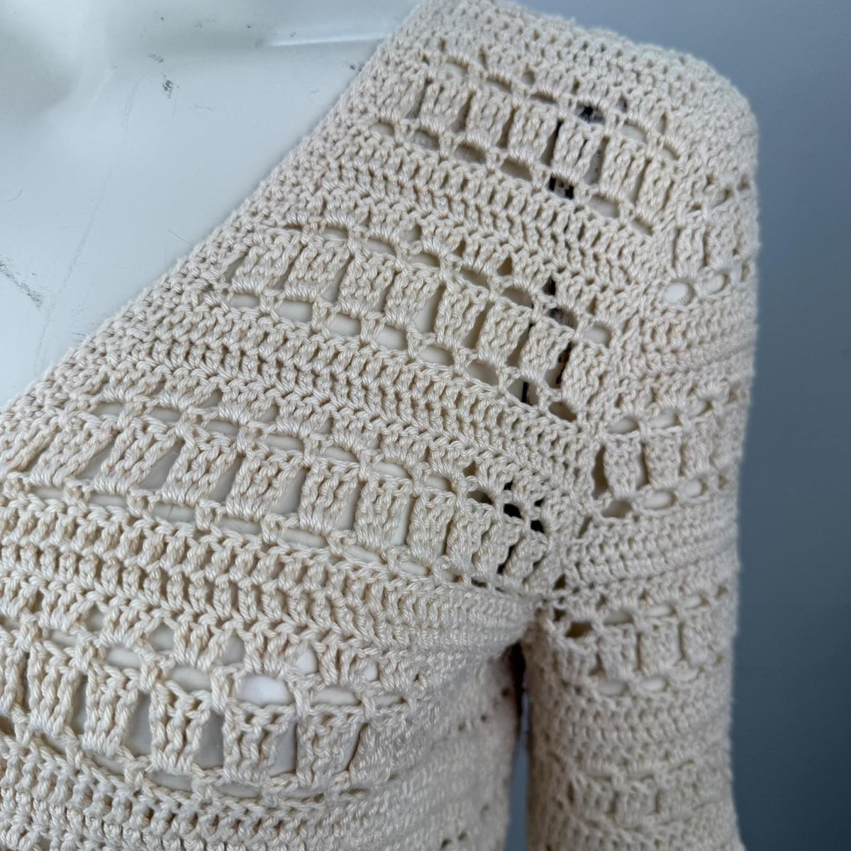 Vintage Ivory Crochet Long Cardigan | S — detail photo 17