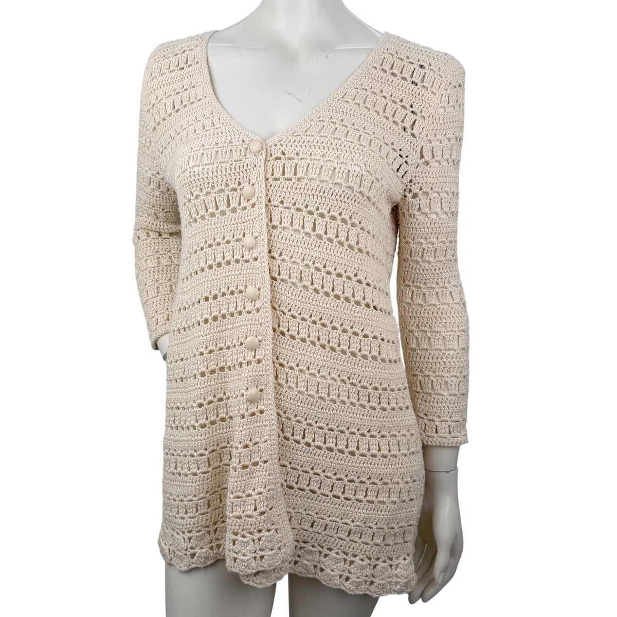 Vintage Ivory Crochet Long Cardigan | S — detail photo 2