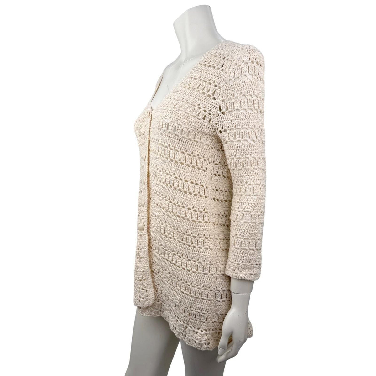 Vintage Ivory Crochet Long Cardigan | S — detail photo 4