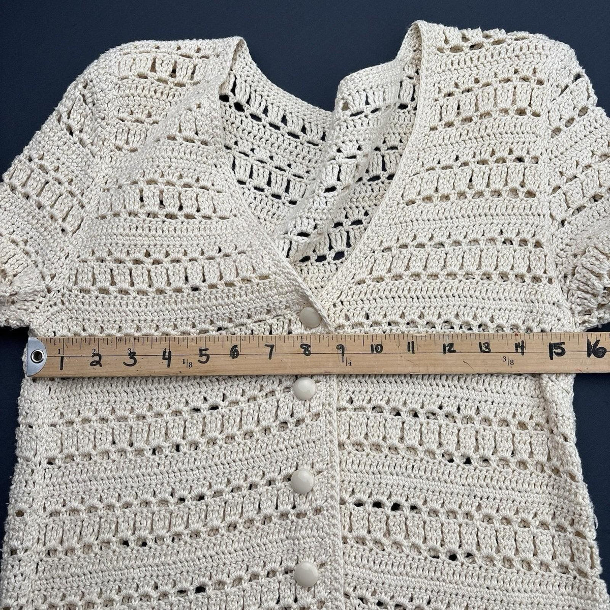 Vintage Ivory Crochet Long Cardigan | S — detail photo 6