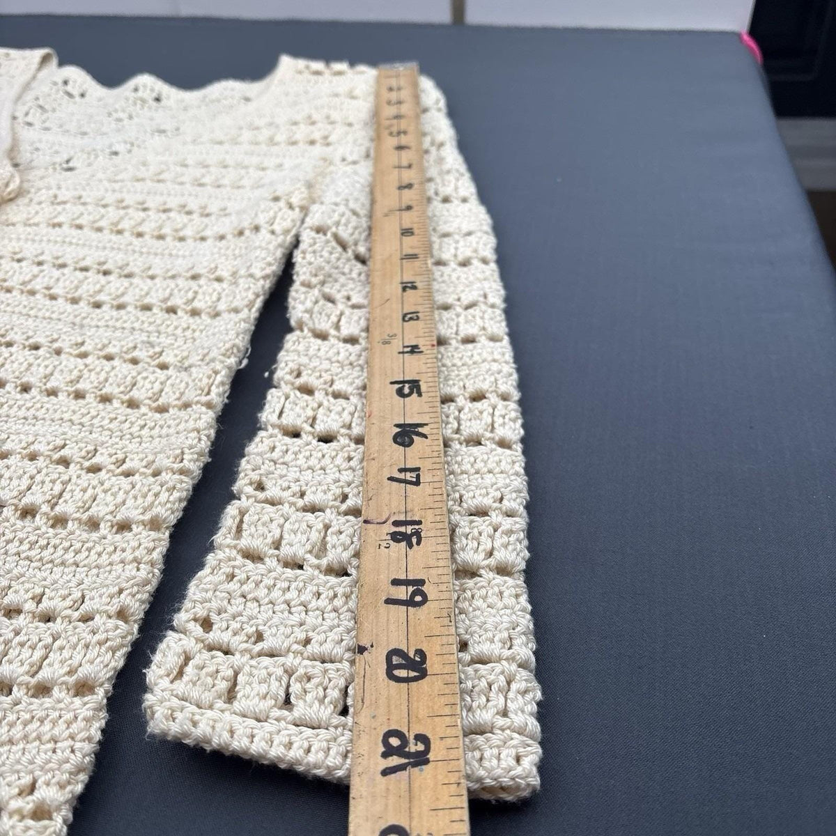 Vintage Ivory Crochet Long Cardigan | S — detail photo 7
