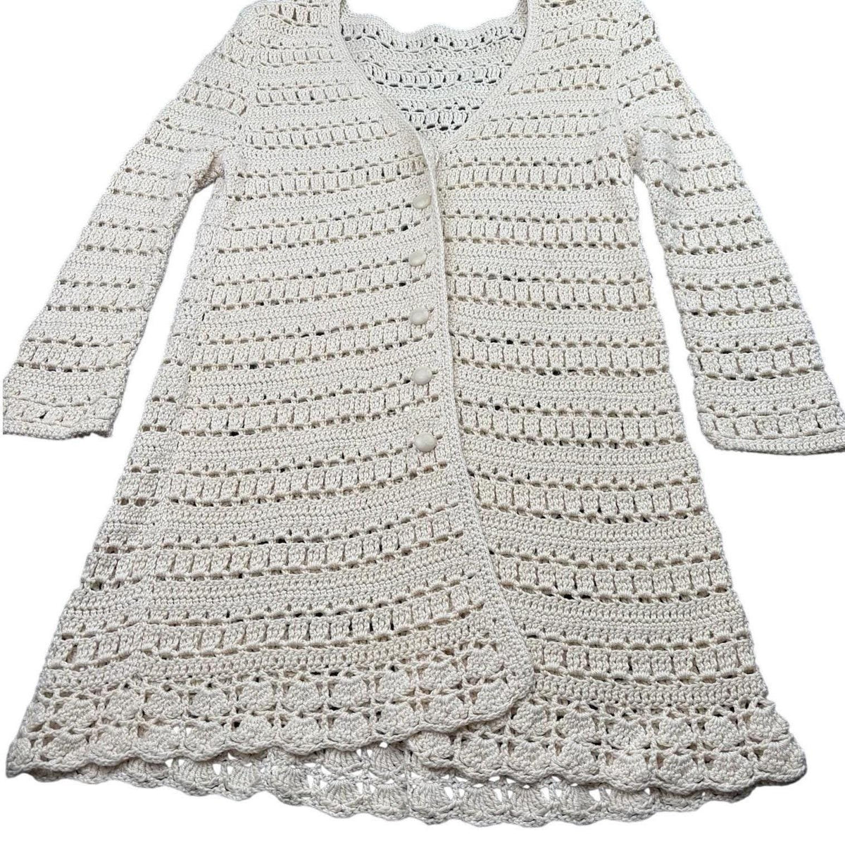Vintage Ivory Crochet Long Cardigan | S — detail photo 9