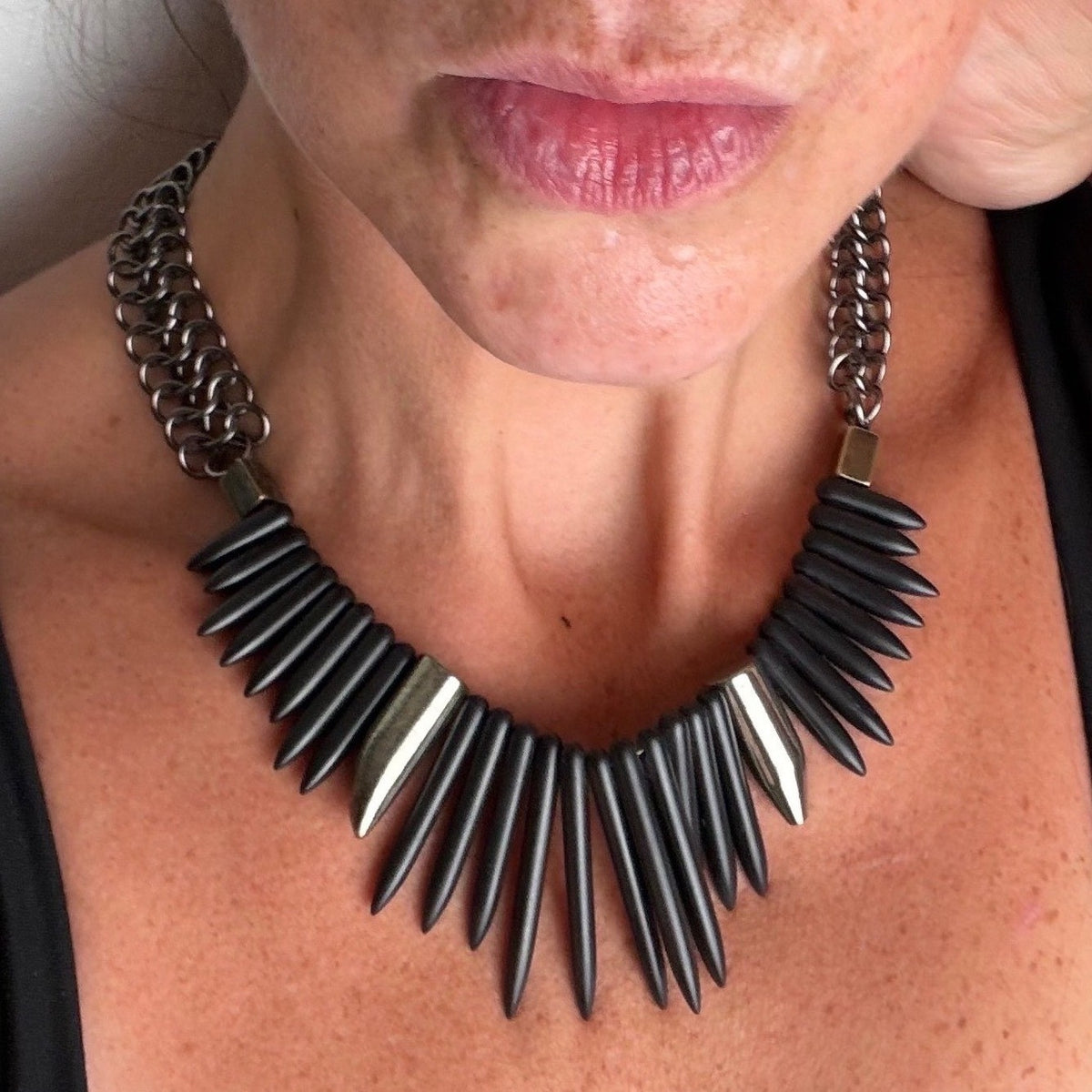 Biko Black Spike Collar Necklace — detail photo 2