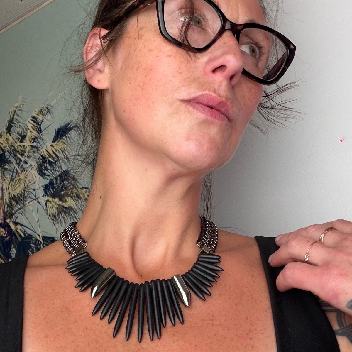 Biko Black Spike Collar Necklace — detail photo 3