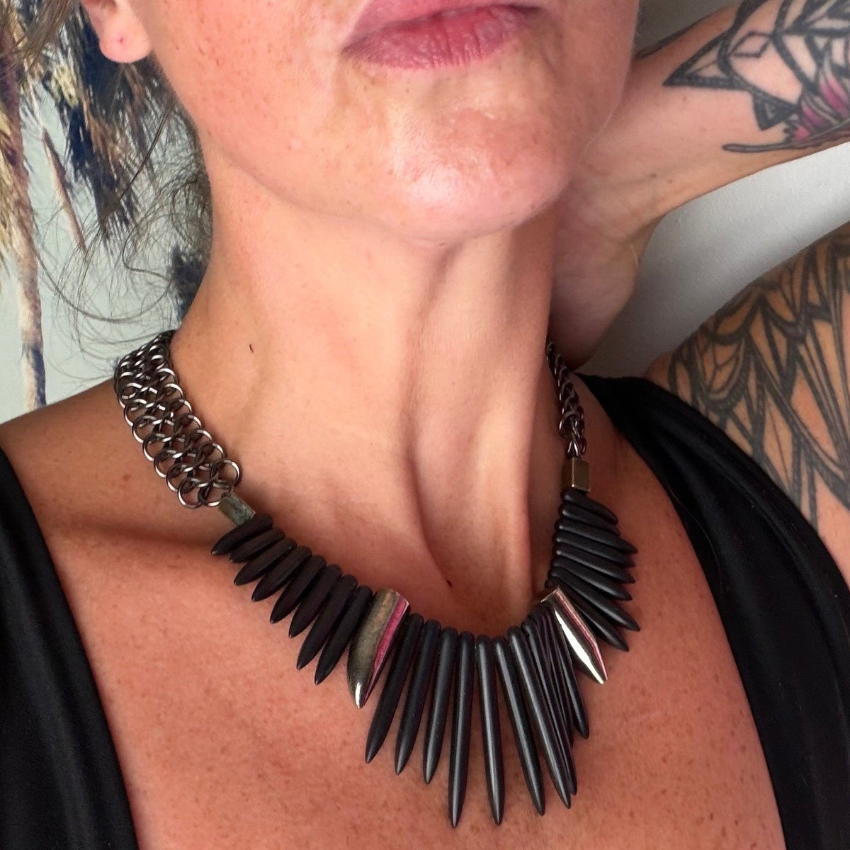 Biko Black Spike Collar Necklace — detail photo 4