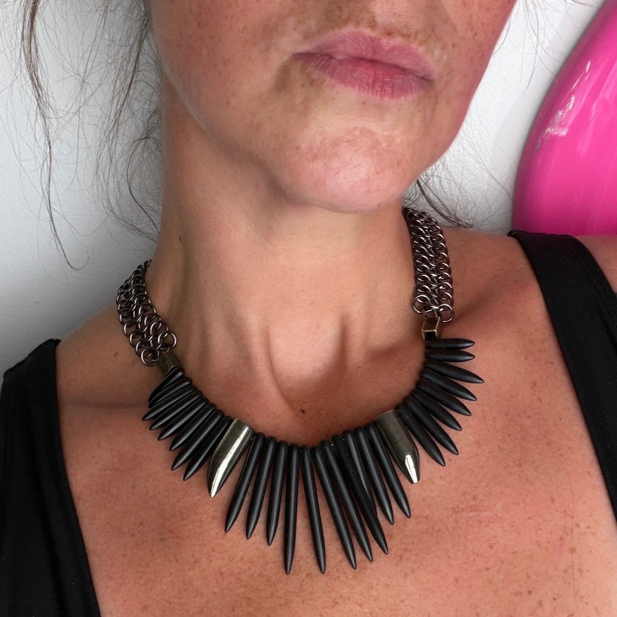 Biko Black Spike Collar Necklace — detail photo 5