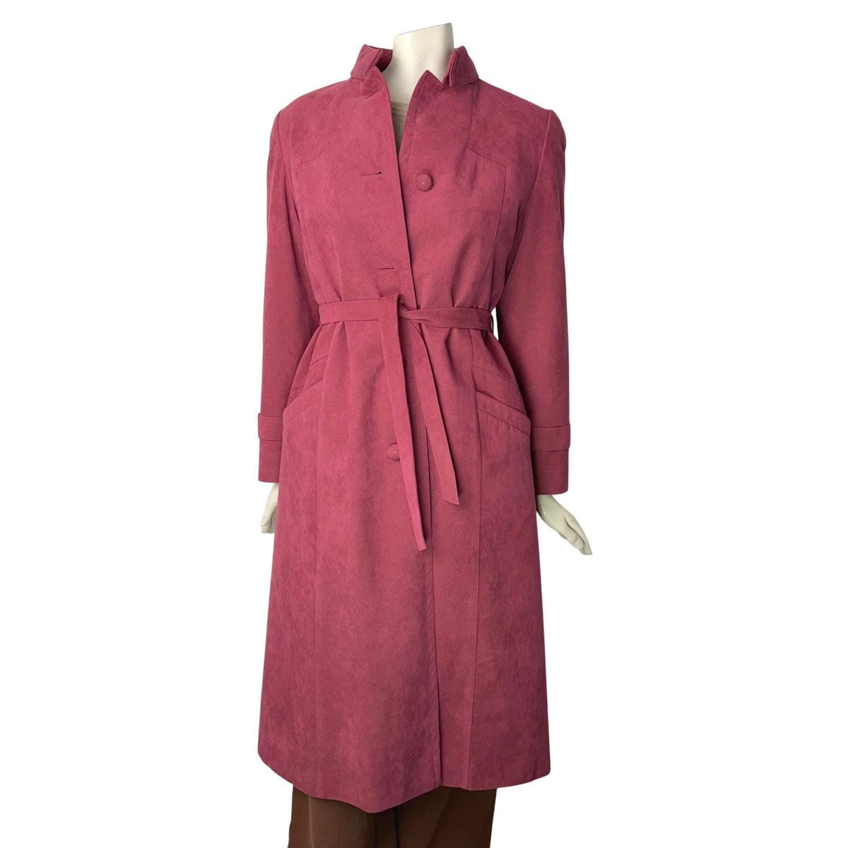 Vintage Miss Style Raspberry Ultrasuede Trench Coat | L — front view