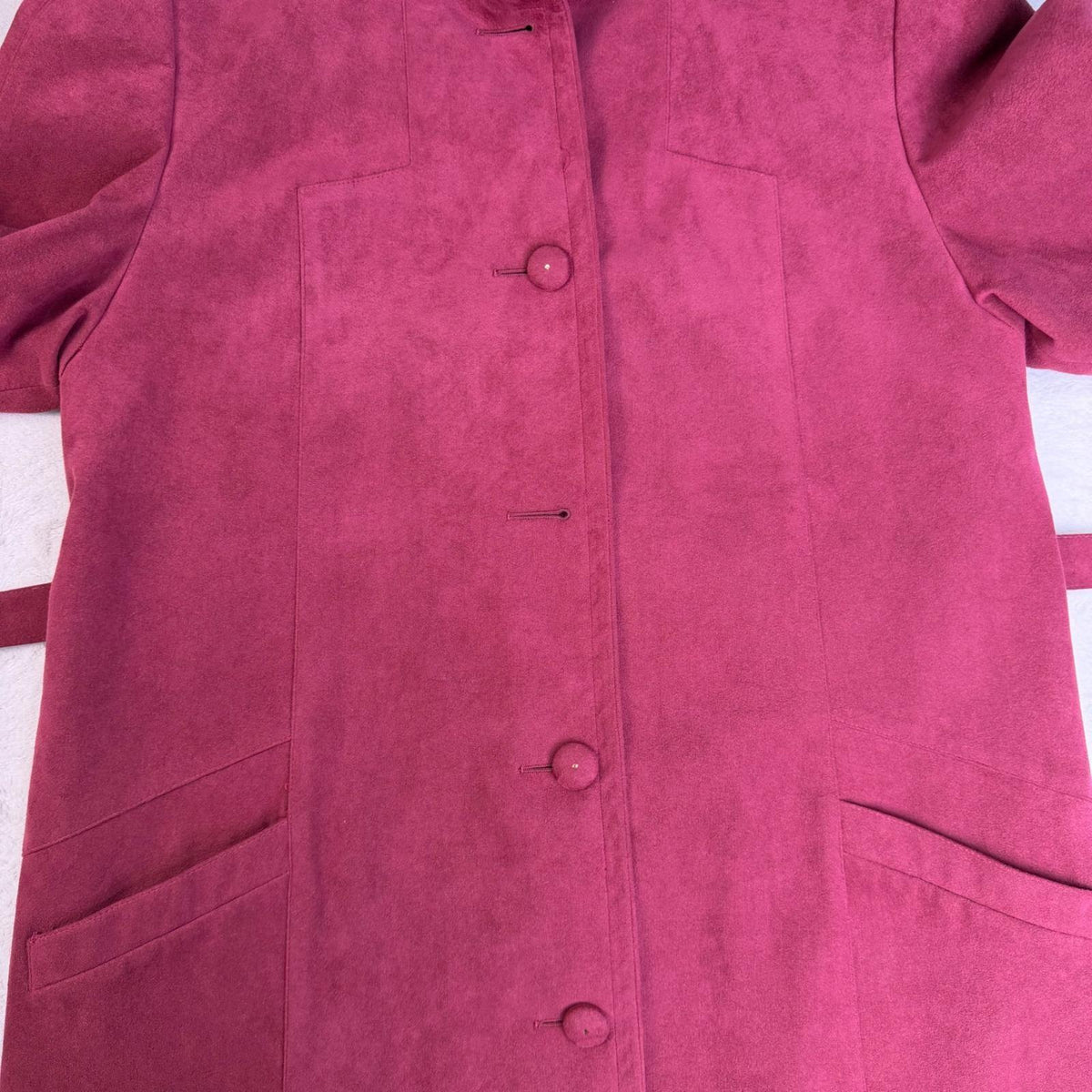 Vintage Miss Style Raspberry Ultrasuede Trench Coat | L — detail photo 17