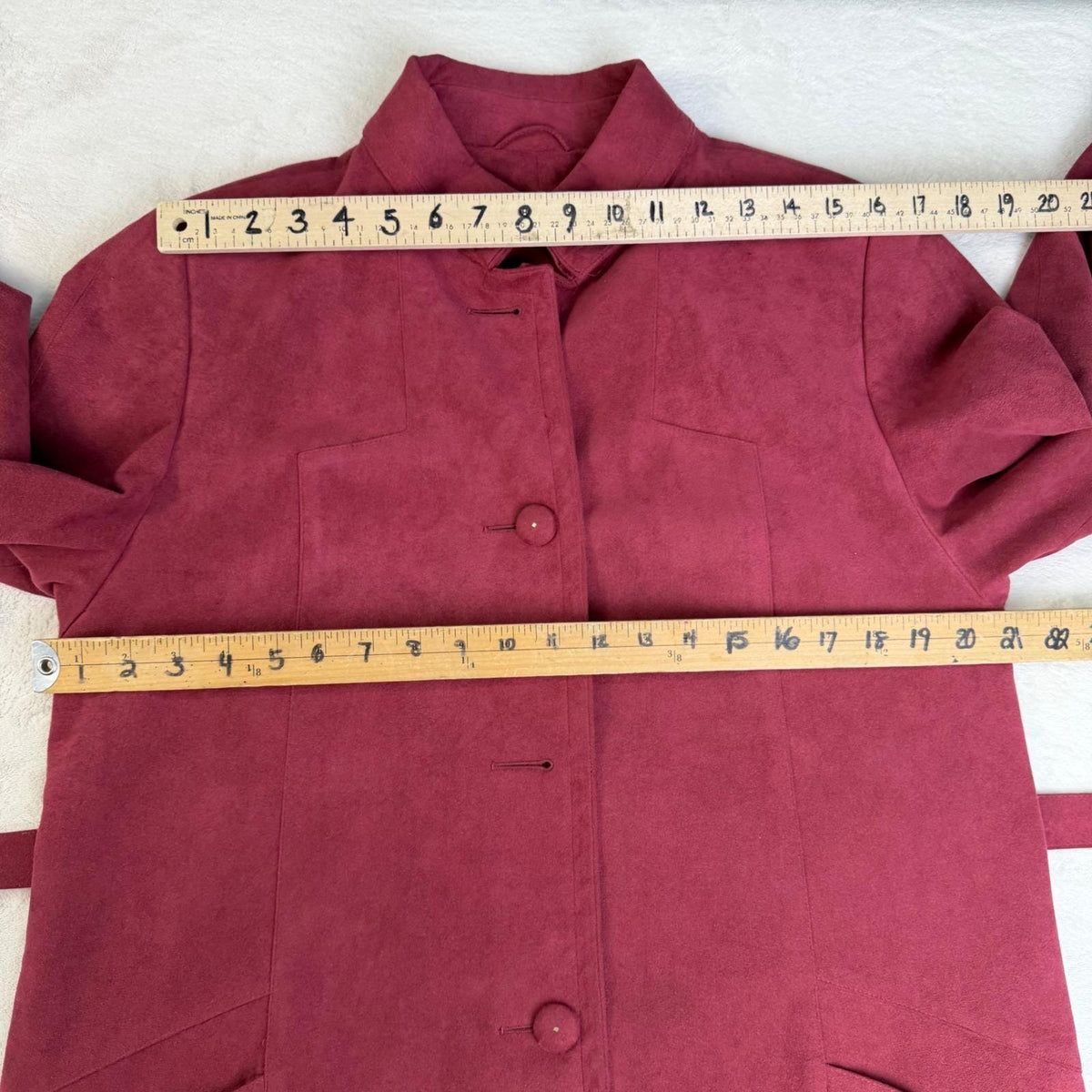 Vintage Miss Style Raspberry Ultrasuede Trench Coat | L — detail photo 4