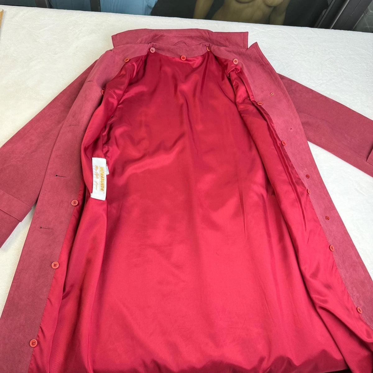 Vintage Miss Style Raspberry Ultrasuede Trench Coat | L — detail photo 5