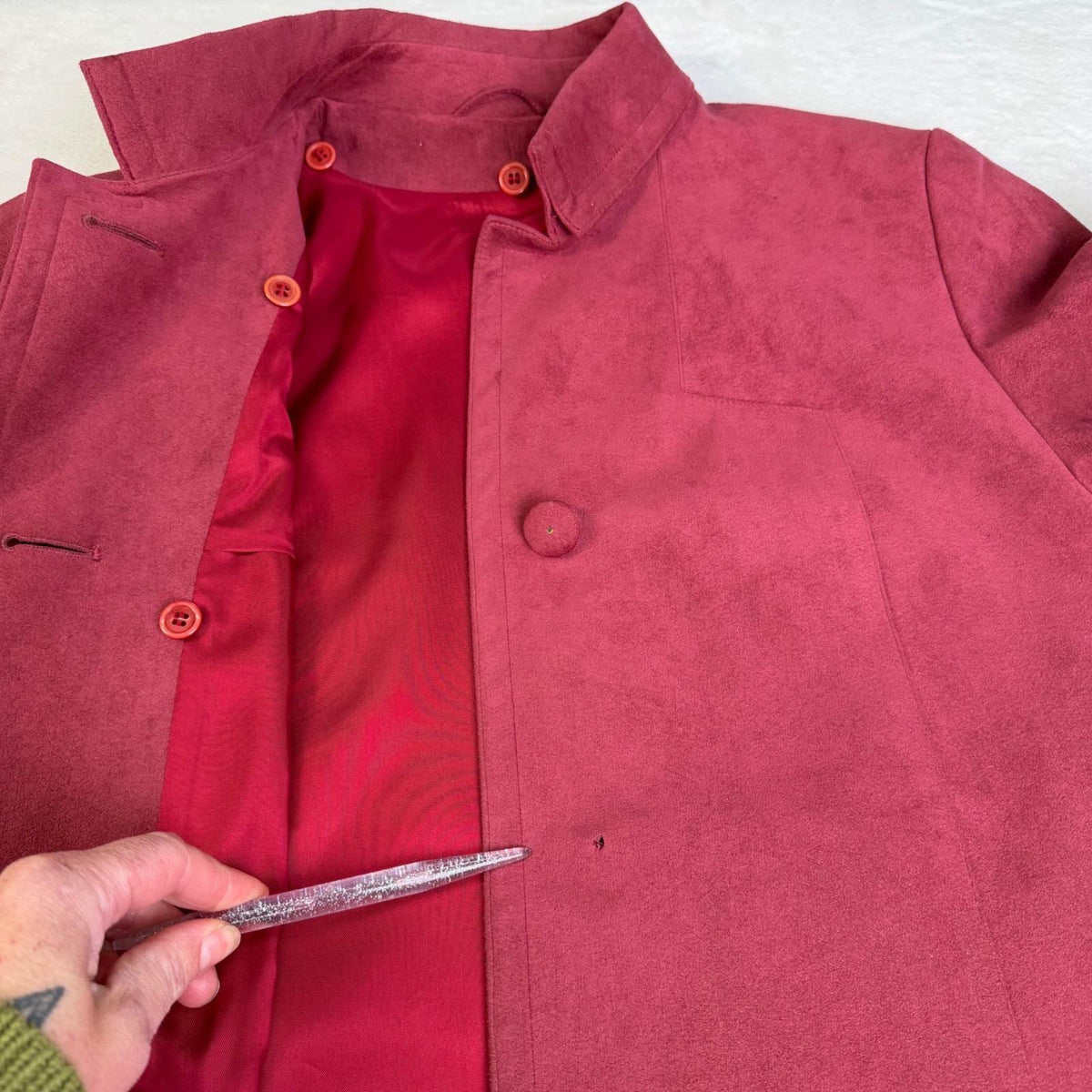 Vintage Miss Style Raspberry Ultrasuede Trench Coat | L — detail photo 7