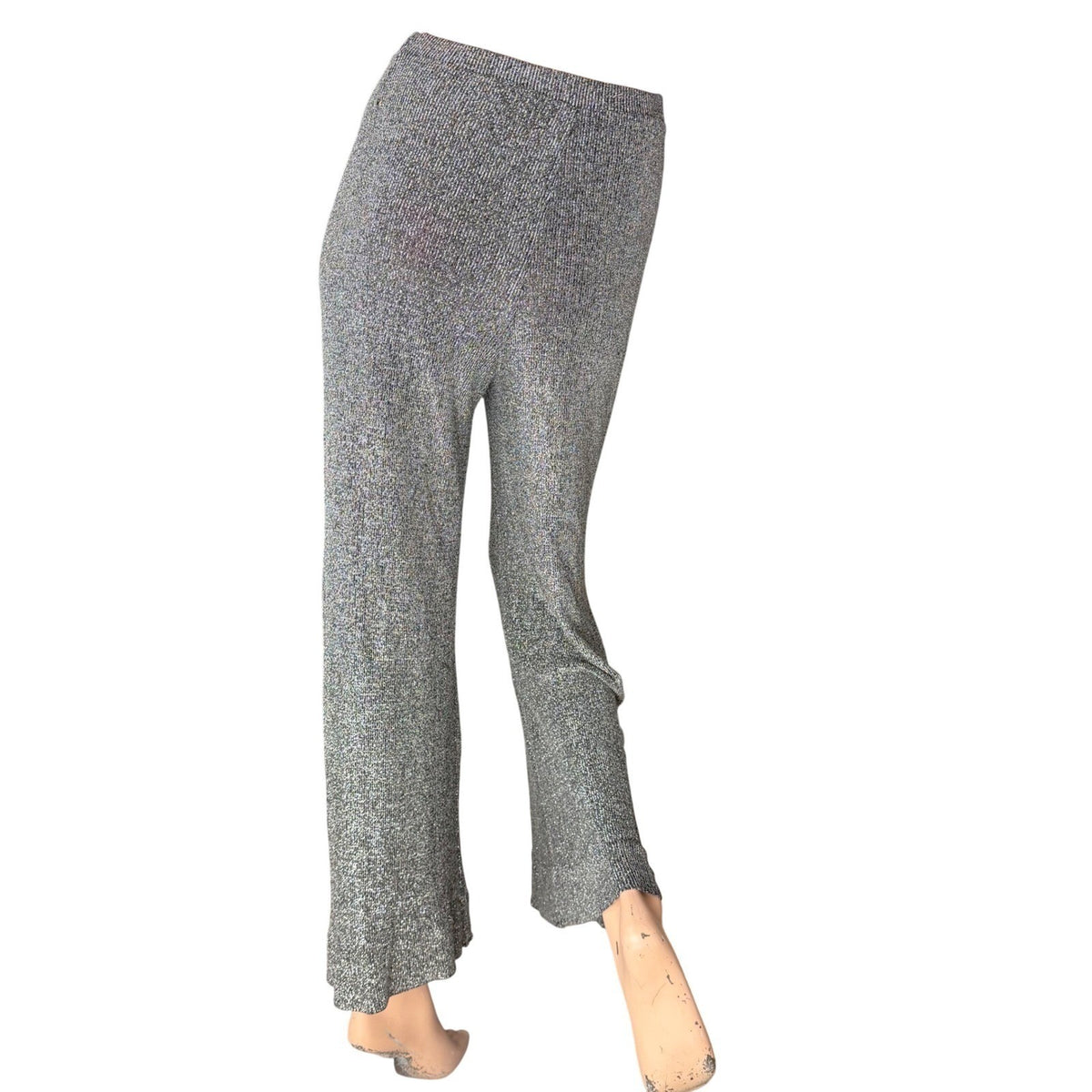 Vintage Koret Silver Metallic Wide Leg Trousers | 26in Waist — detail photo 3