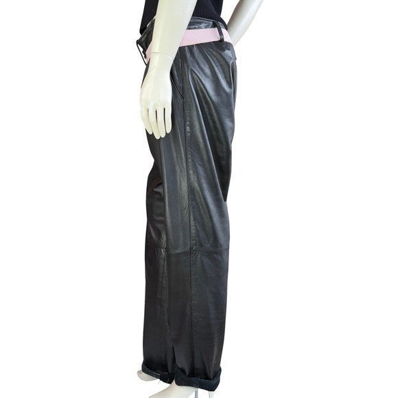 Vintage Black Leather High Rise Trousers | 36in Waist — detail photo 11