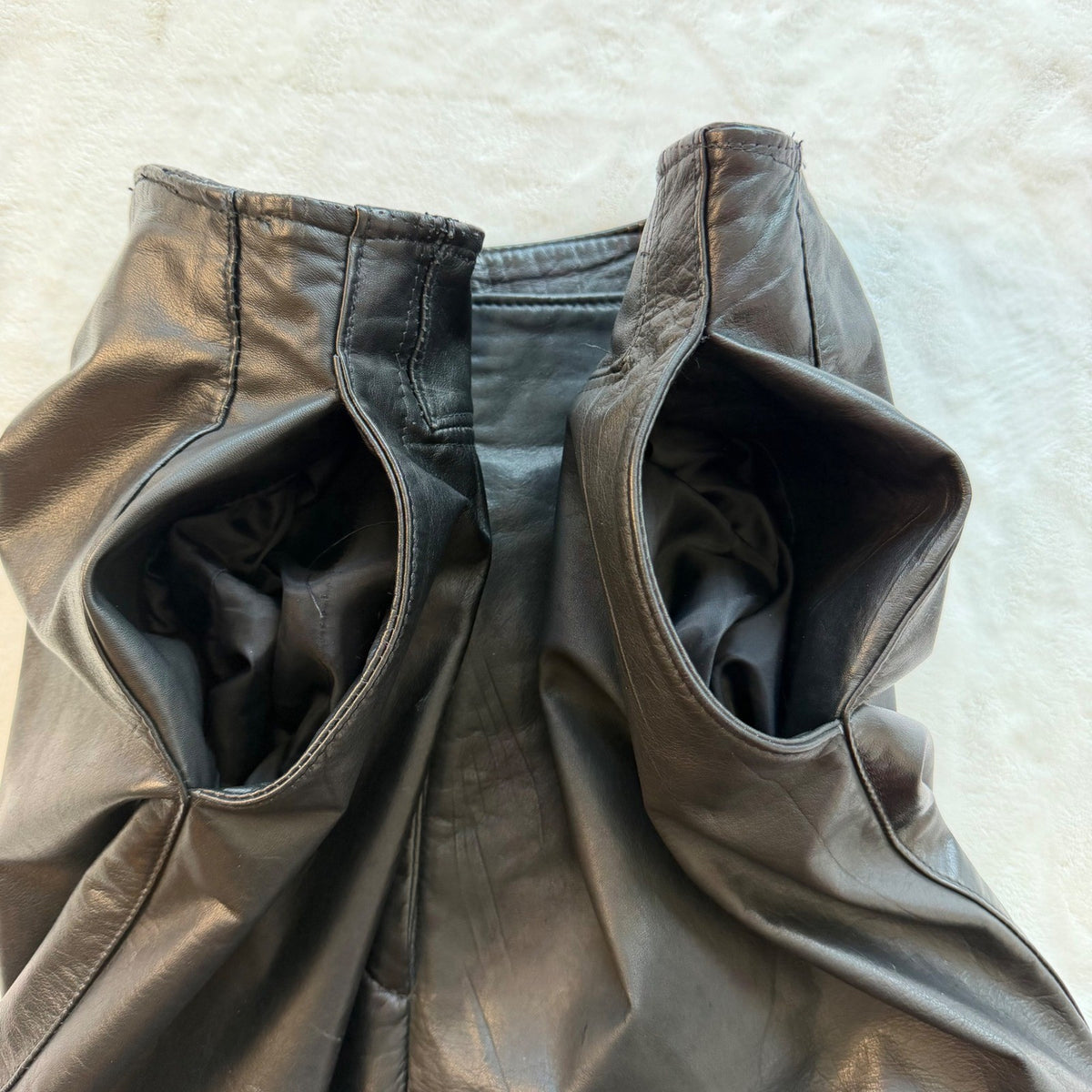 Vintage Black Leather High Rise Trousers | 36in Waist — detail photo 15
