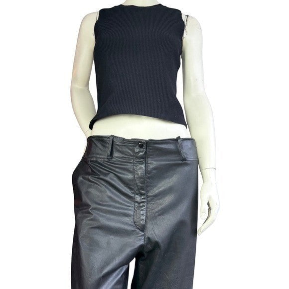 Vintage Black Leather High Rise Trousers | 36in Waist — detail photo 16
