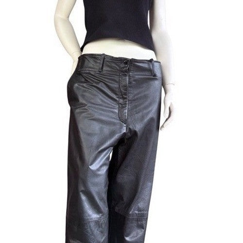 Vintage Black Leather High Rise Trousers | 36in Waist — detail photo 2