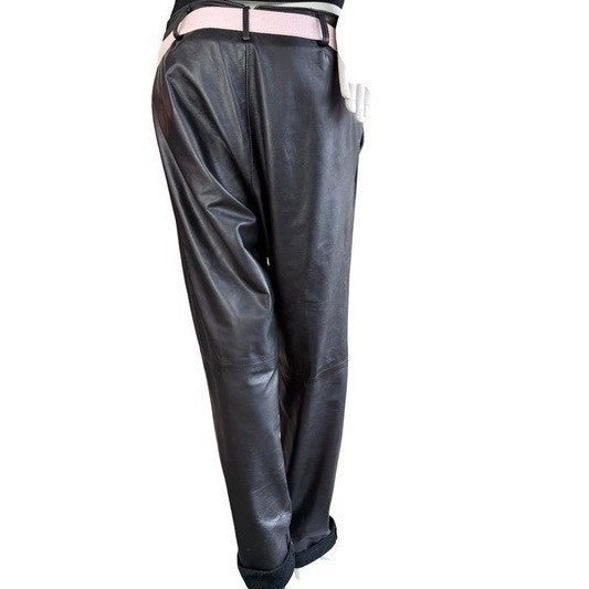 Vintage Black Leather High Rise Trousers | 36in Waist — detail photo 3