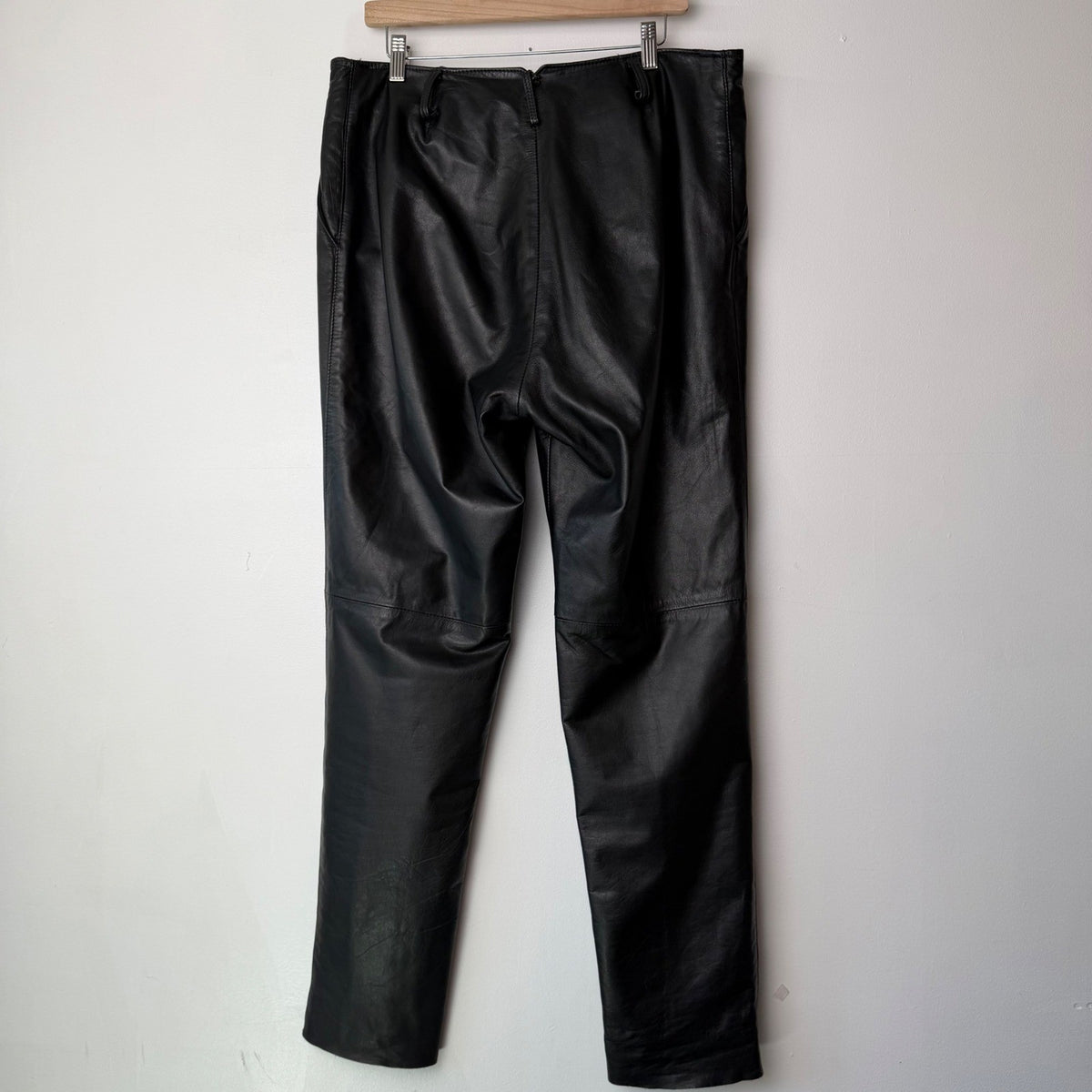 Vintage Black Leather High Rise Trousers | 36in Waist — detail photo 4