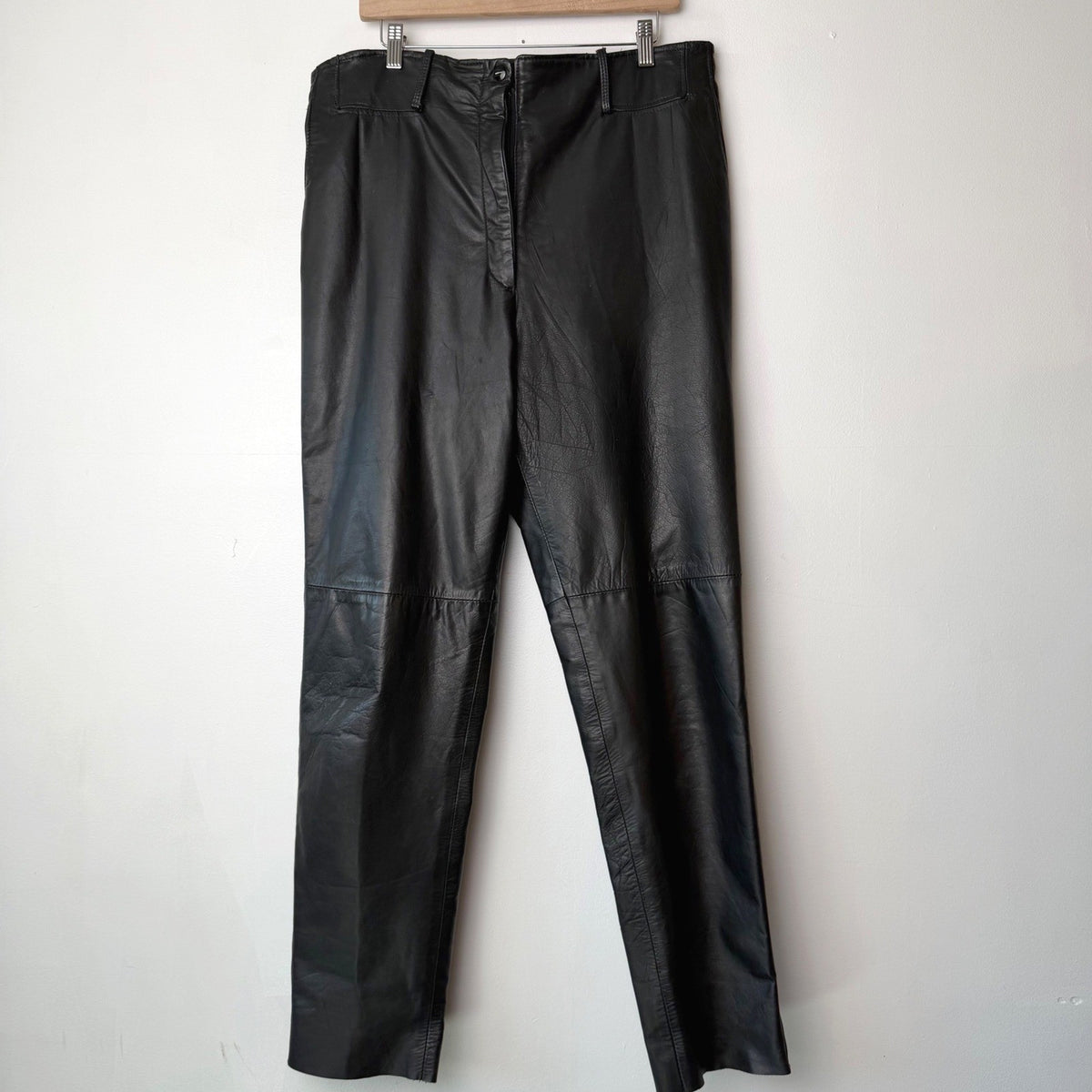 Vintage Black Leather High Rise Trousers | 36in Waist — detail photo 5