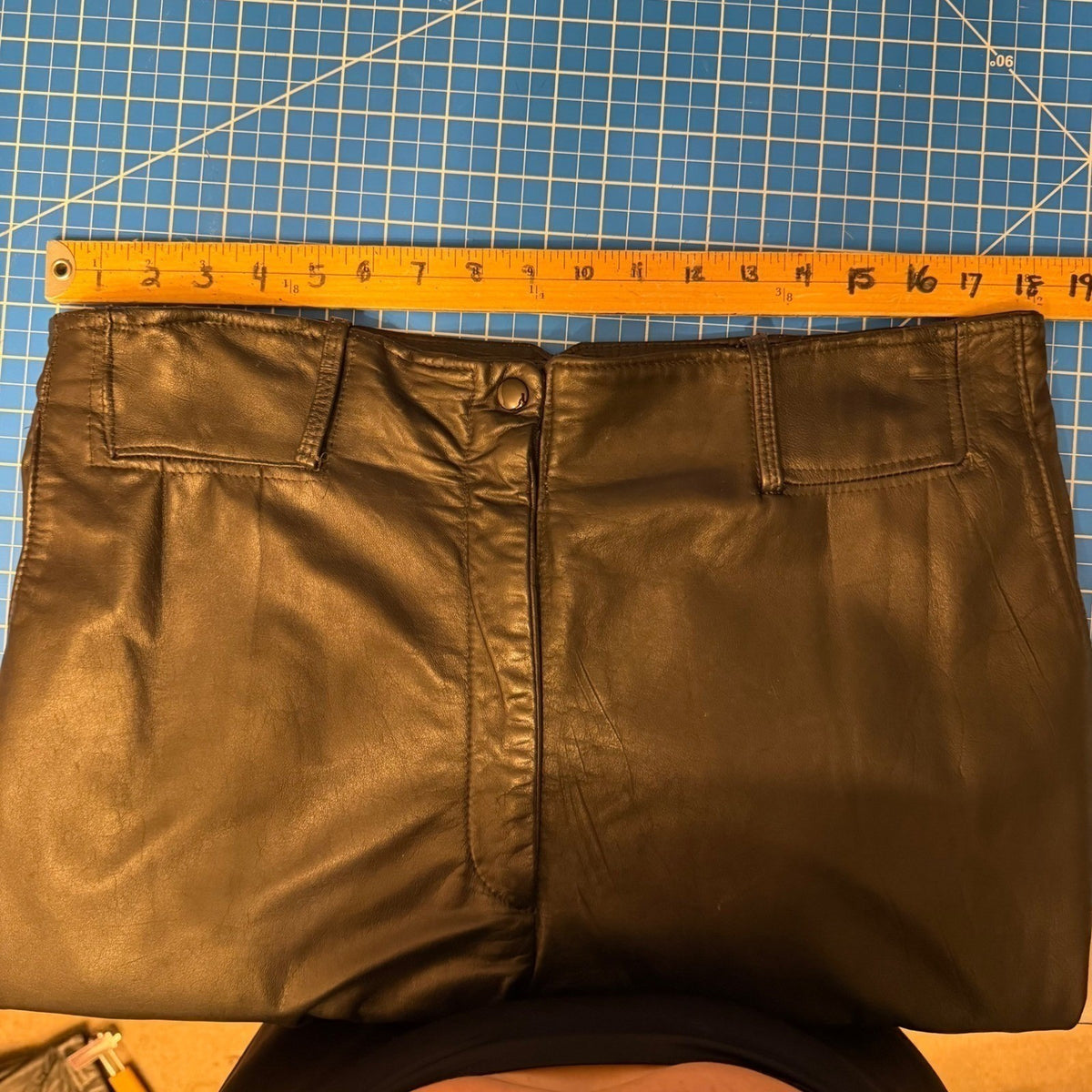 Vintage Black Leather High Rise Trousers | 36in Waist — detail photo 6
