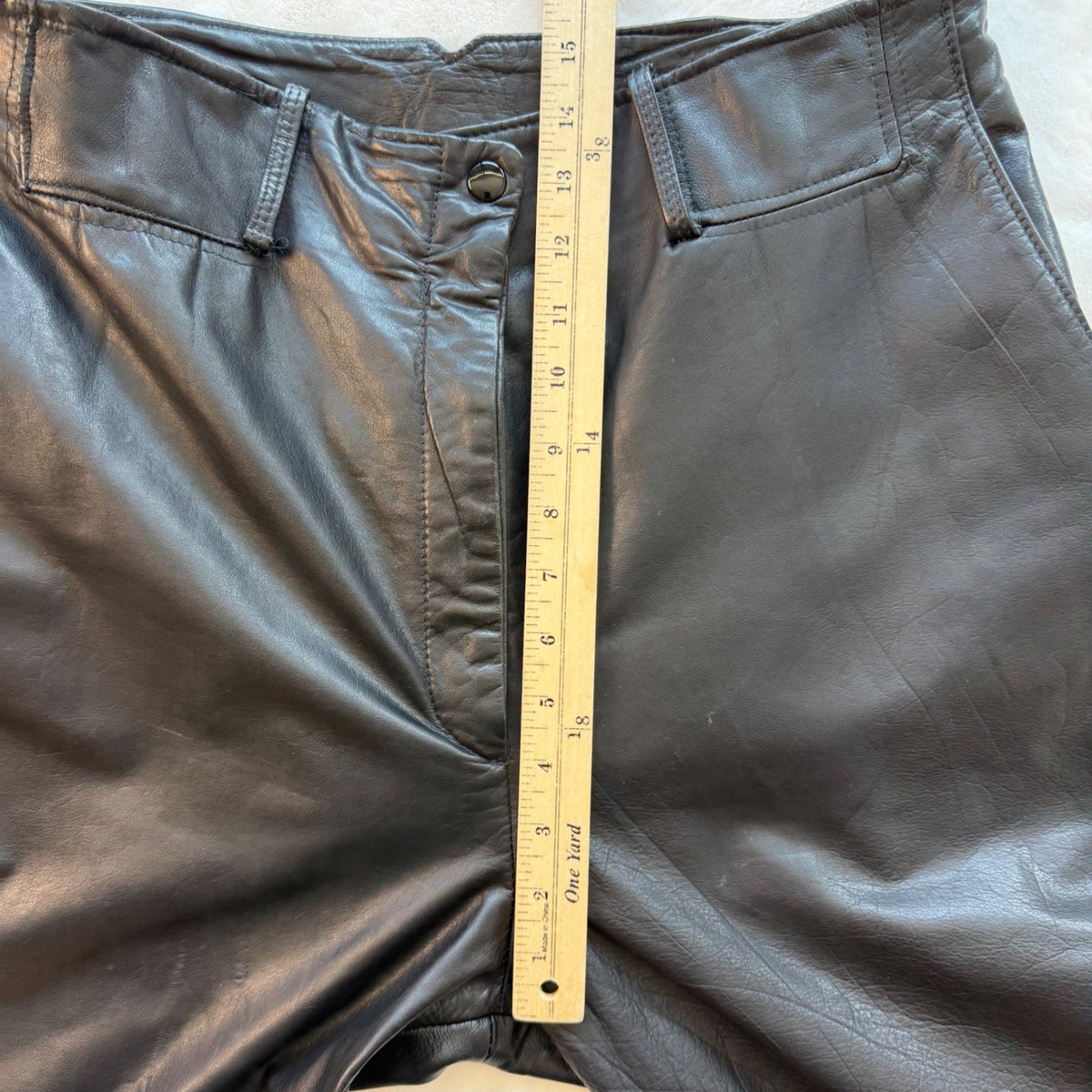 Vintage Black Leather High Rise Trousers | 36in Waist — detail photo 7