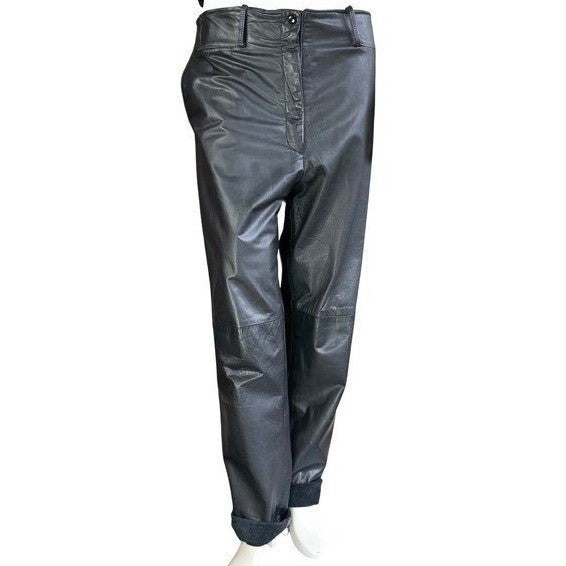 Vintage Black Leather High Rise Trousers | 36in Waist — detail photo 9