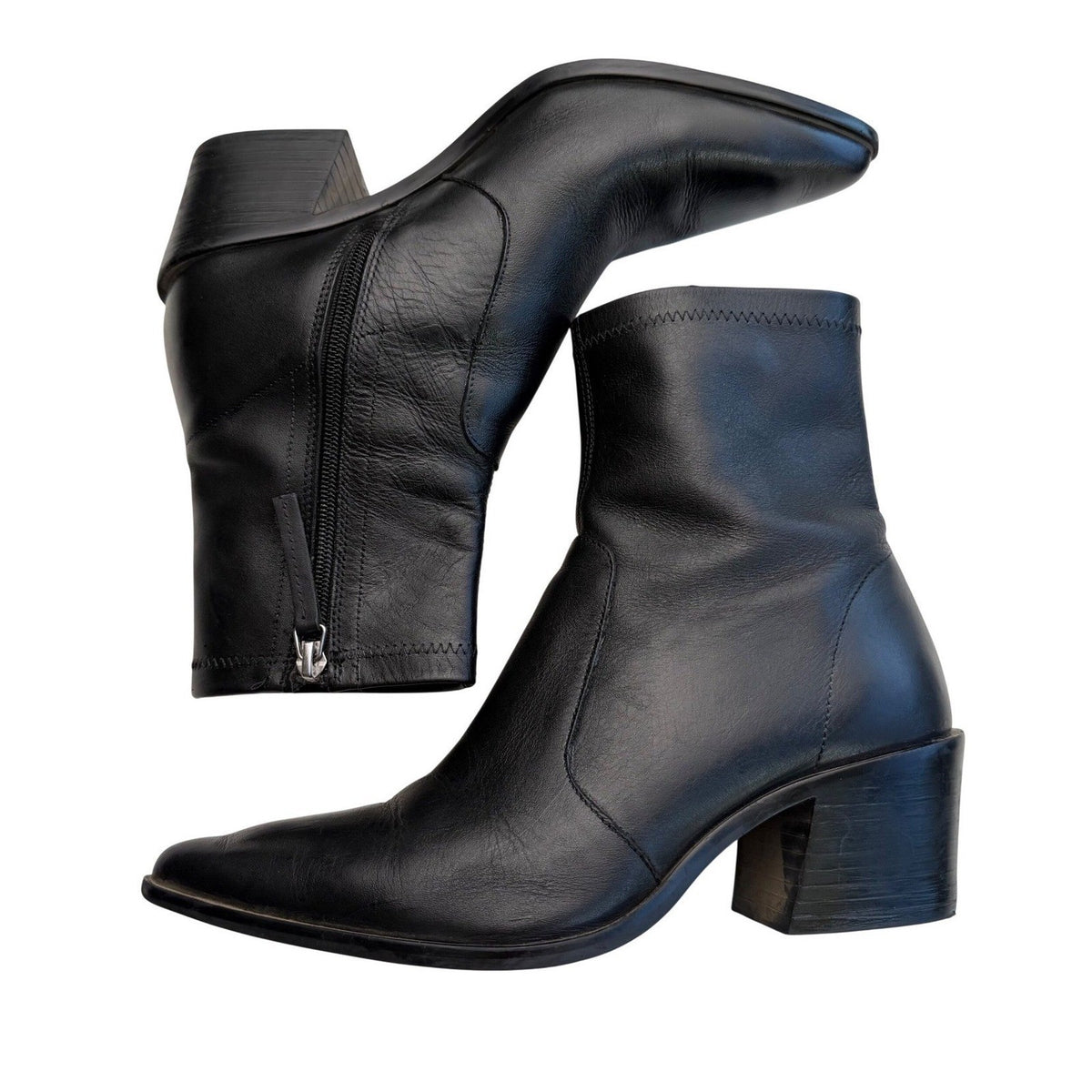 Zara Black Leather Western Ankle Boots | 6.5 — front view