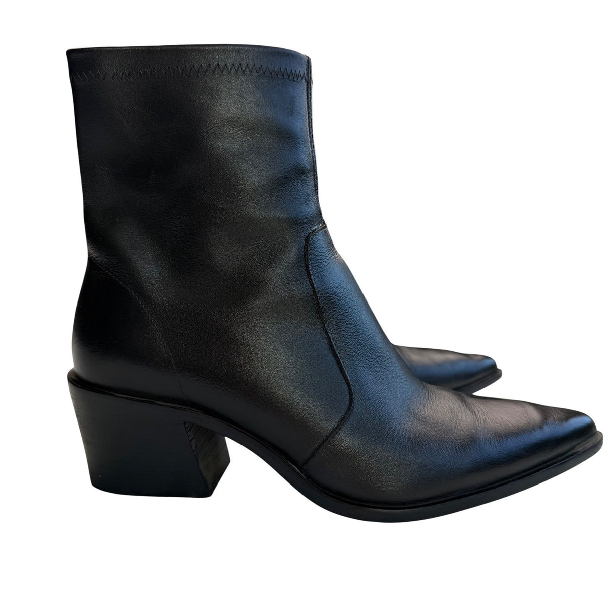 Zara Black Leather Western Ankle Boots | 6.5 — detail photo 2