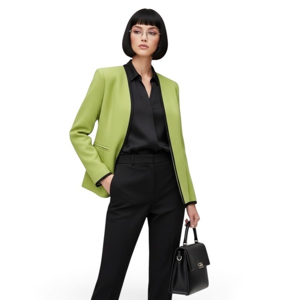 Vintage Kasper Petite Chartreuse Trim Blazer | 4P — front view