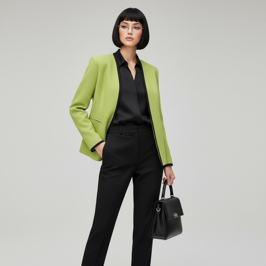Vintage Kasper Petite Chartreuse Trim Blazer | 4P — detail photo 11