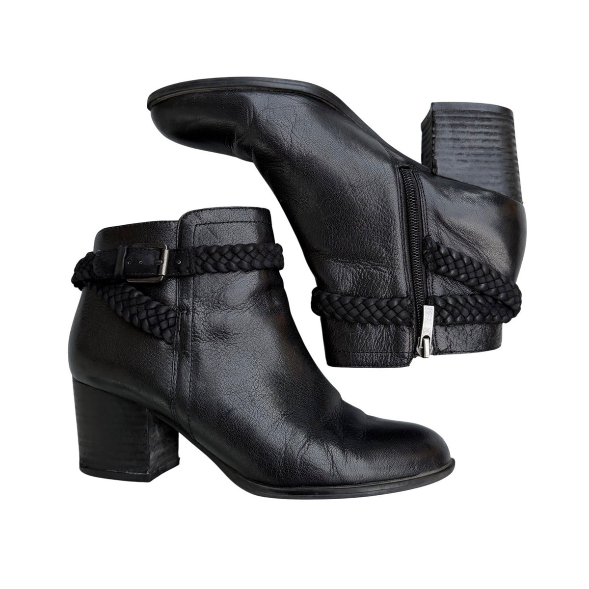 Franco Sarto Malu Black Leather Buckle Boots | 7.5M — front view