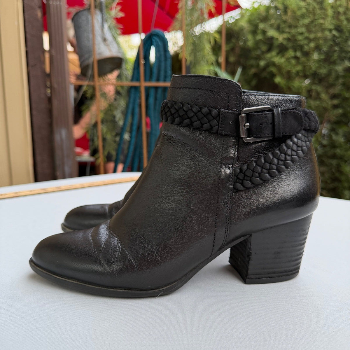 Franco Sarto Malu Black Leather Buckle Boots | 7.5M — detail photo 3
