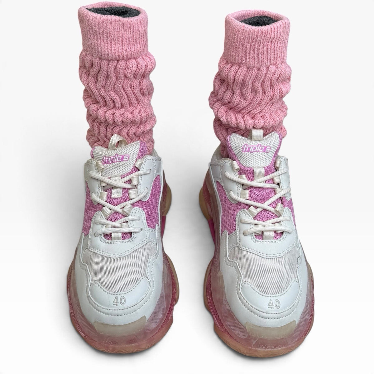 Balenciaga Triple S Clear Sole Pink White Chunky Y2K Dad Sneaker EU40 US10 Women
