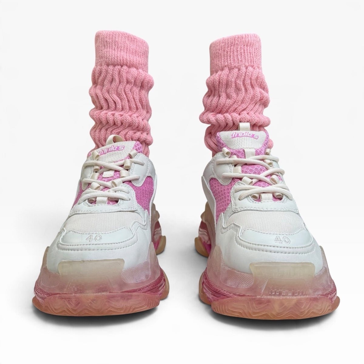 Balenciaga Triple S Clear Sole Pink White Chunky Y2K Dad Sneaker EU40 US10 Women