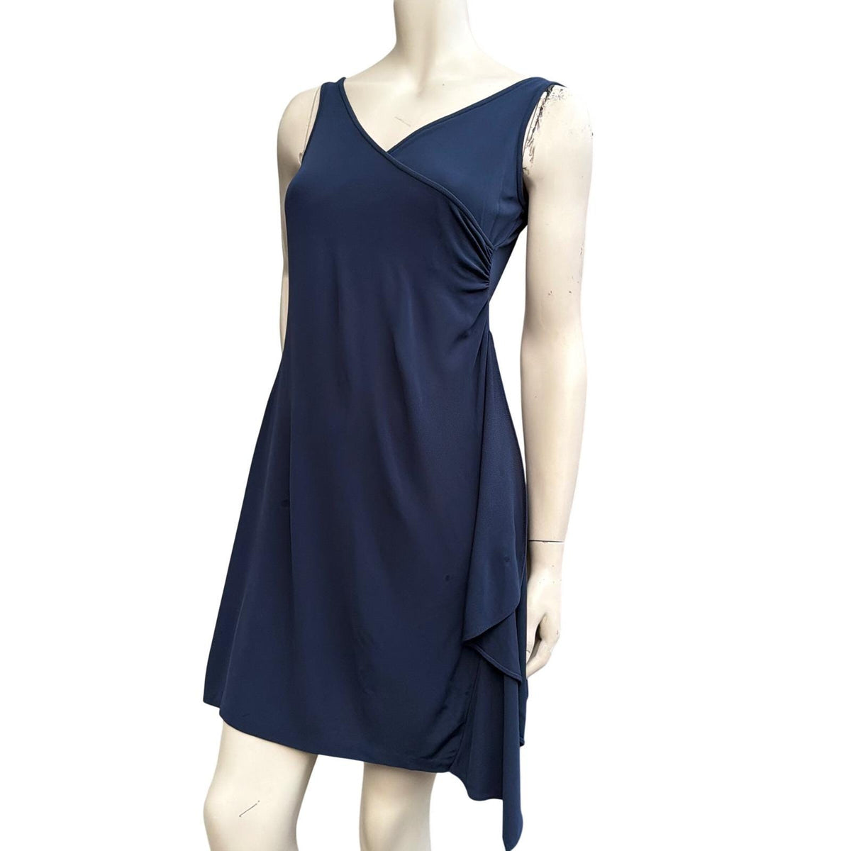 Diane von Furstenberg Navy Ruched Faux Wrap Dress | 6 — front view