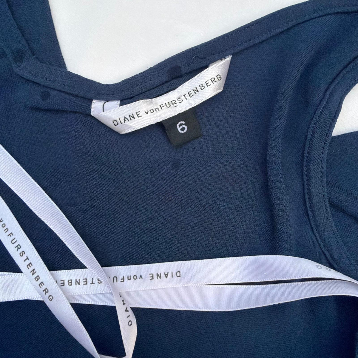 Diane von Furstenberg Navy Ruched Faux Wrap Dress | 6 — detail photo 6