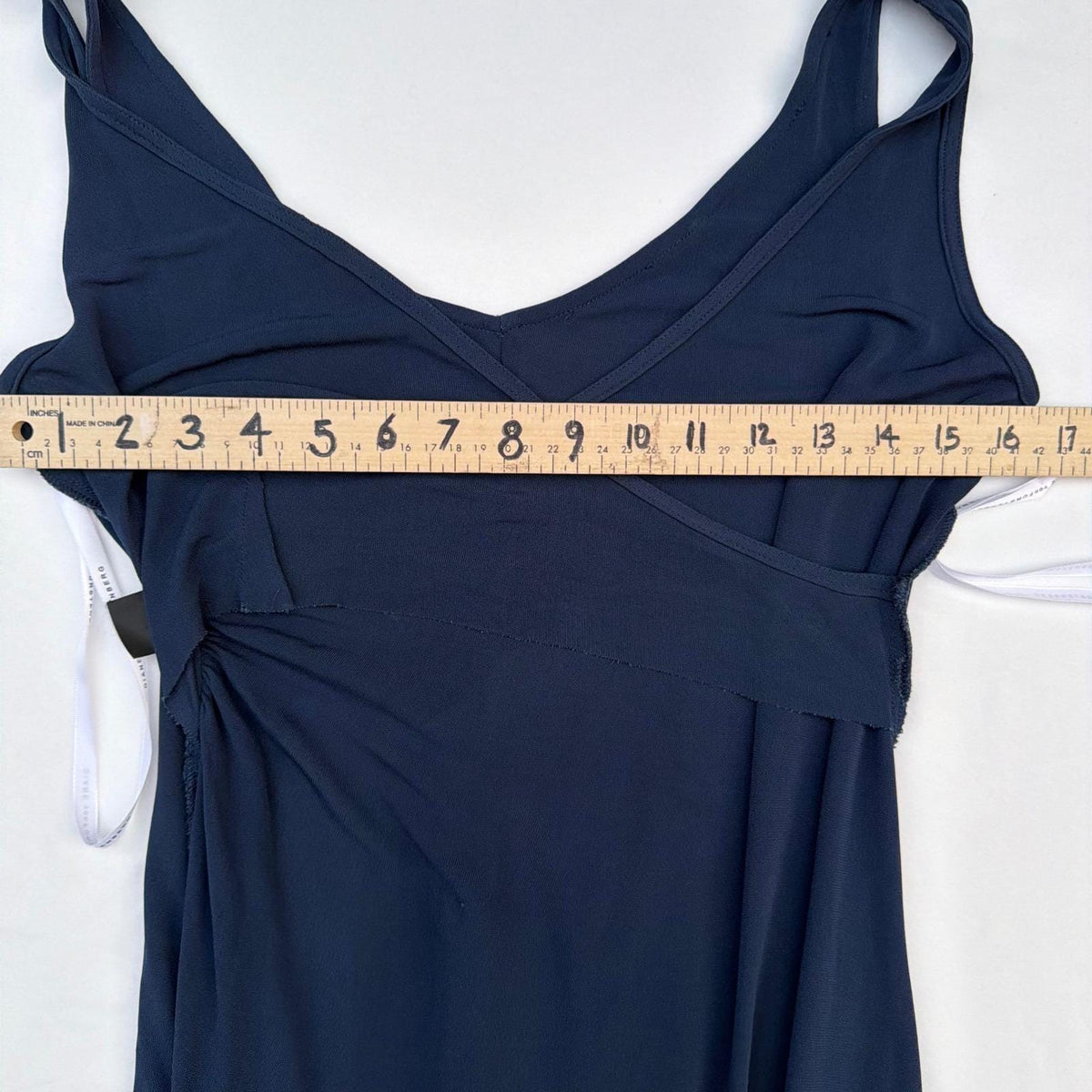 Diane von Furstenberg Navy Ruched Faux Wrap Dress | 6 — detail photo 7