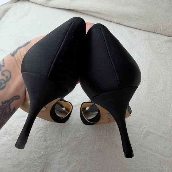 Badgley Mischka Black Satin Crystal D'Orsay Heels | 8M — detail photo 10