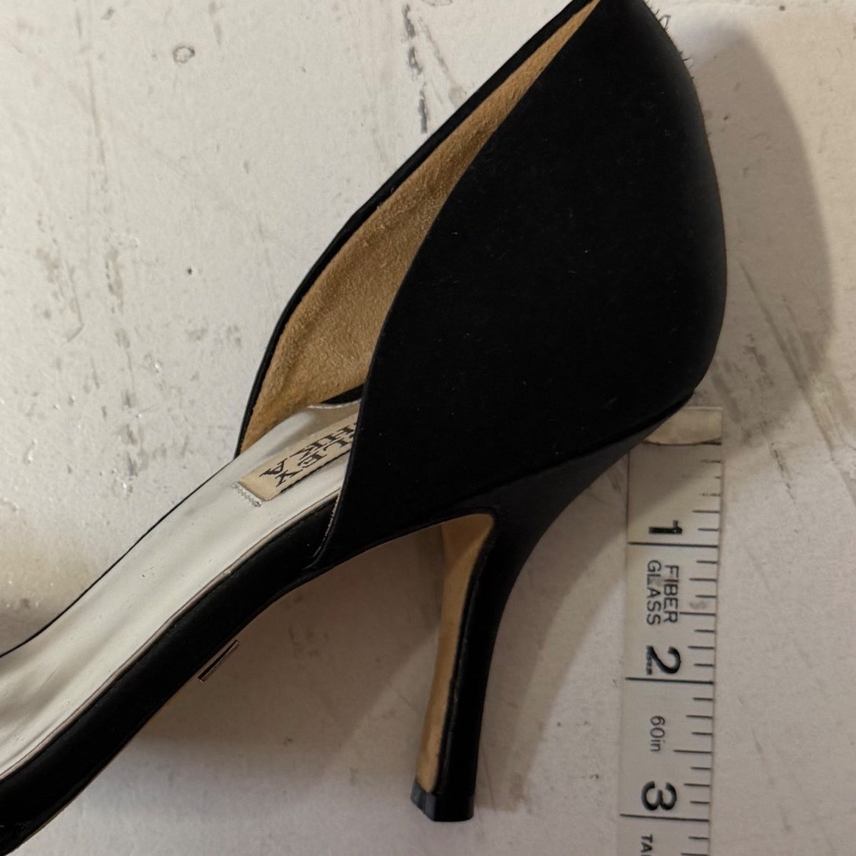 Badgley Mischka Black Satin Crystal D'Orsay Heels | 8M — detail photo 11