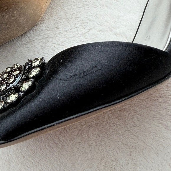 Badgley Mischka Black Satin Crystal D'Orsay Heels | 8M — detail photo 14