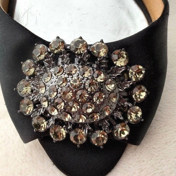 Badgley Mischka Black Satin Crystal D'Orsay Heels | 8M — detail photo 5