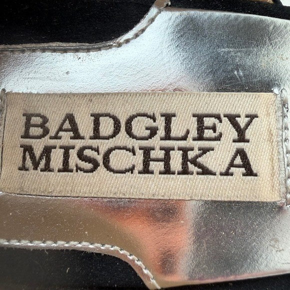 Badgley Mischka Black Satin Crystal D'Orsay Heels | 8M — detail photo 6