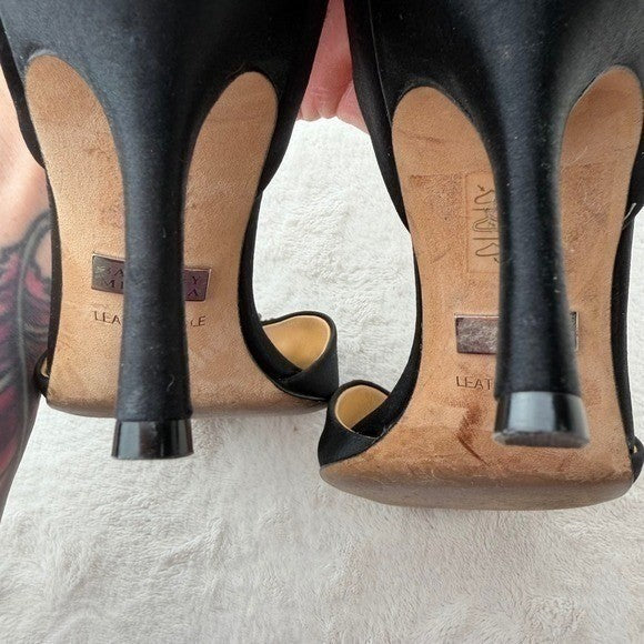 Badgley Mischka Black Satin Crystal D'Orsay Heels | 8M — detail photo 9