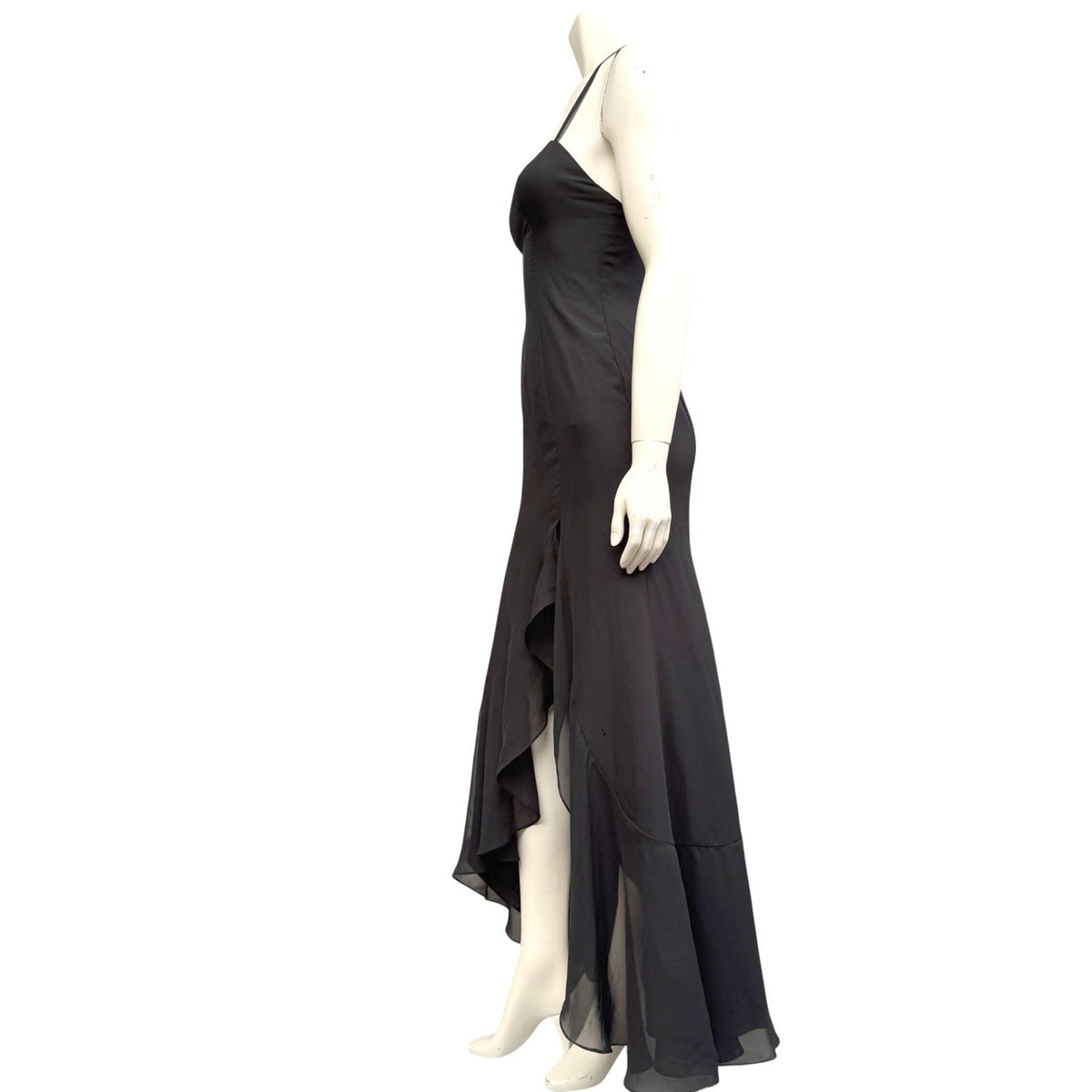 Black Ruffle High Slit Evening Gown | S — detail photo 2